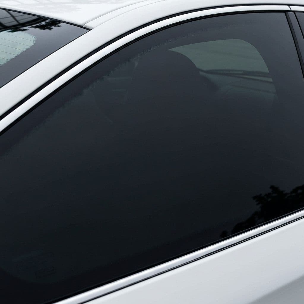 Rear view of professionally tinted car windows